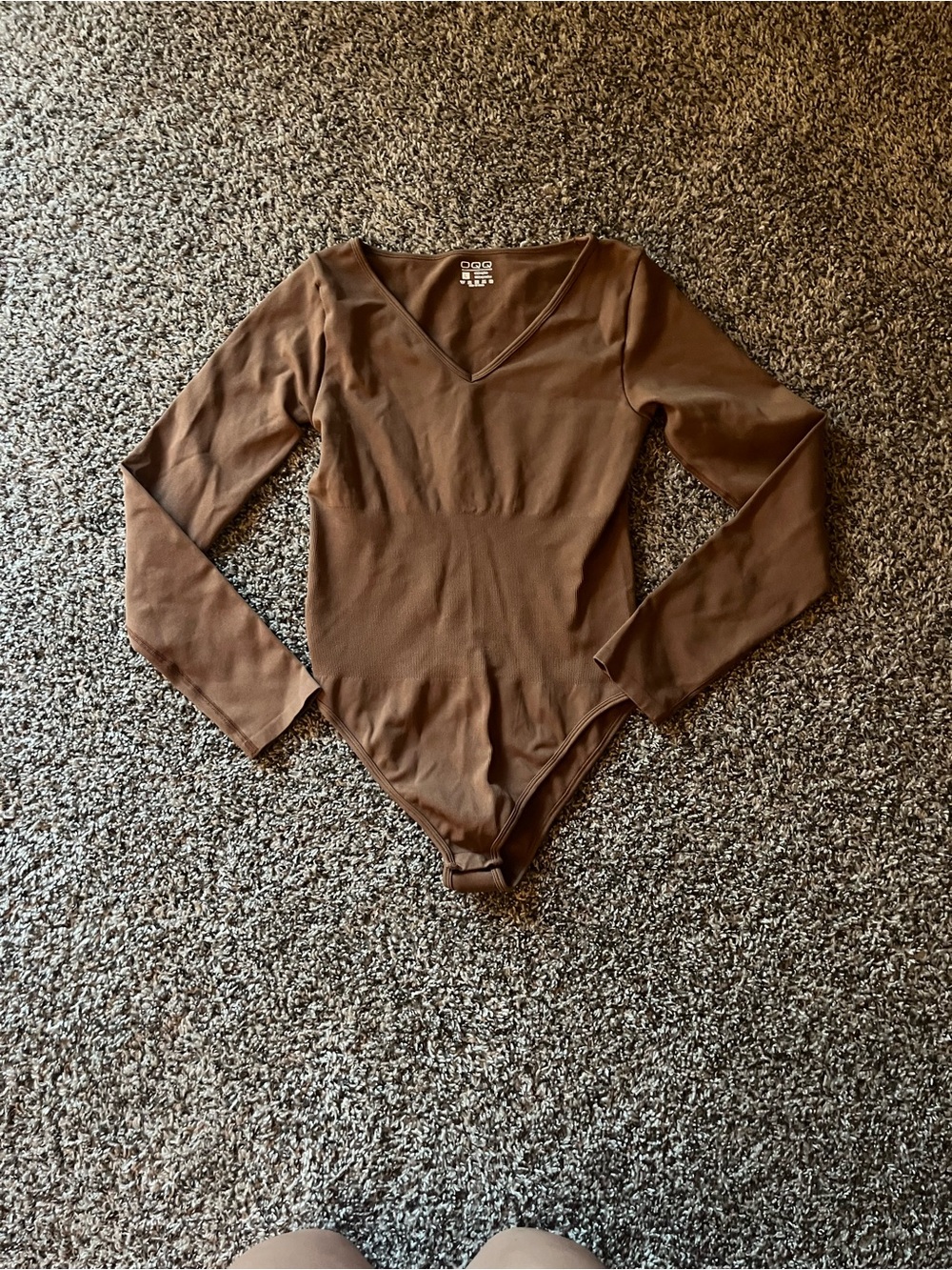 Brown Long Sleeve V-Neck Bodysuit